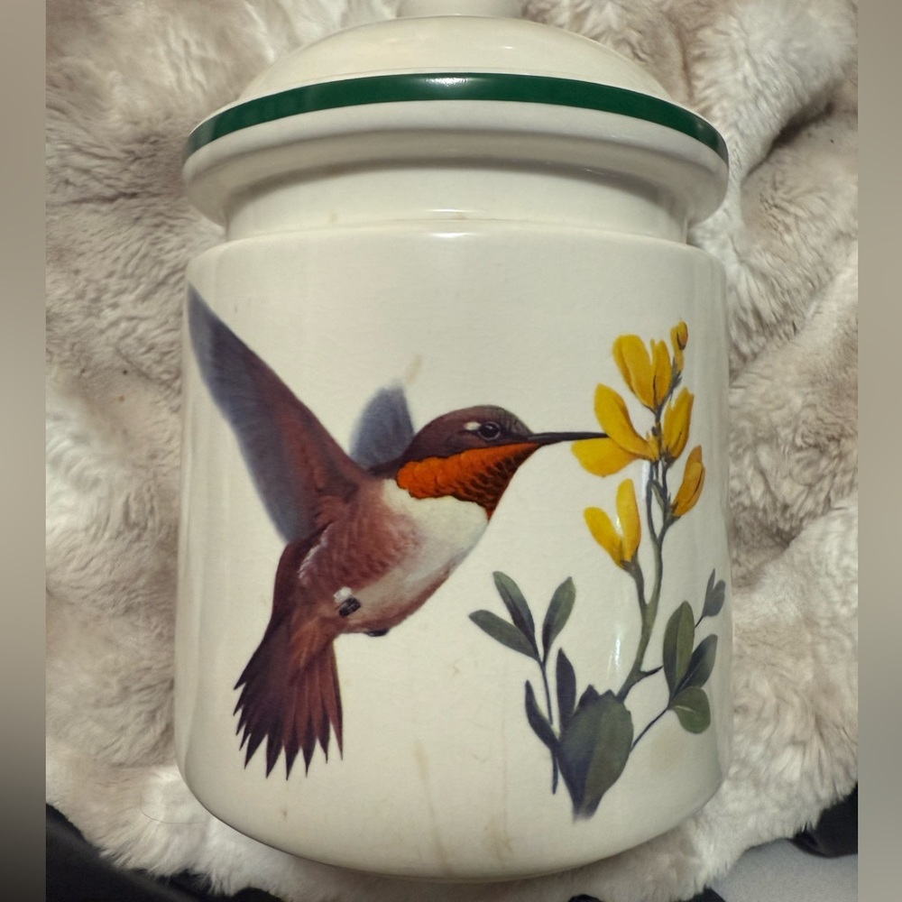 National Wildlife Federation Hummingbird Canister Jar Lid  Vintage Storage Decor